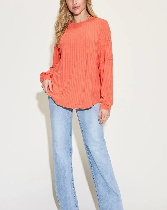 Basic Bae Full Size Ribbed Round Neck Long Sleeve T-Shirt - Sleekdenim.com