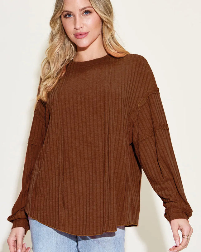 Basic Bae Full Size Ribbed Round Neck Long Sleeve T-Shirt - Sleekdenim.com