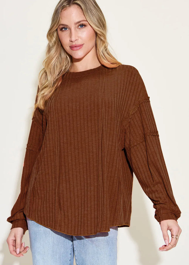 Basic Bae Full Size Ribbed Round Neck Long Sleeve T-Shirt - Sleekdenim.com