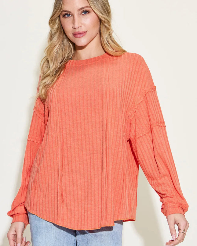 Basic Bae Full Size Ribbed Round Neck Long Sleeve T-Shirt - Sleekdenim.com
