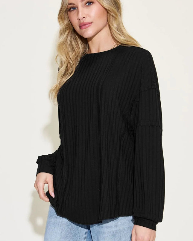 Basic Bae Full Size Ribbed Round Neck Long Sleeve T-Shirt - Sleekdenim.com