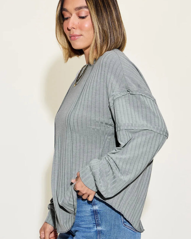 Basic Bae Full Size Ribbed Round Neck Long Sleeve T-Shirt - Sleekdenim.com