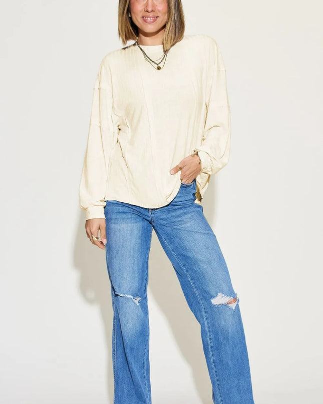Basic Bae Full Size Ribbed Round Neck Long Sleeve T-Shirt - Sleekdenim.com