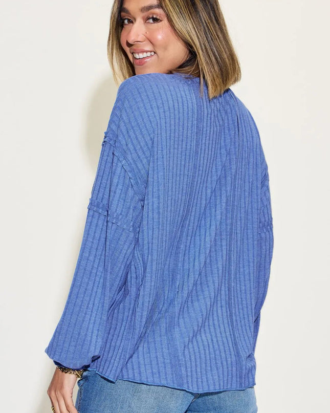 Basic Bae Full Size Ribbed Round Neck Long Sleeve T-Shirt - Sleekdenim.com