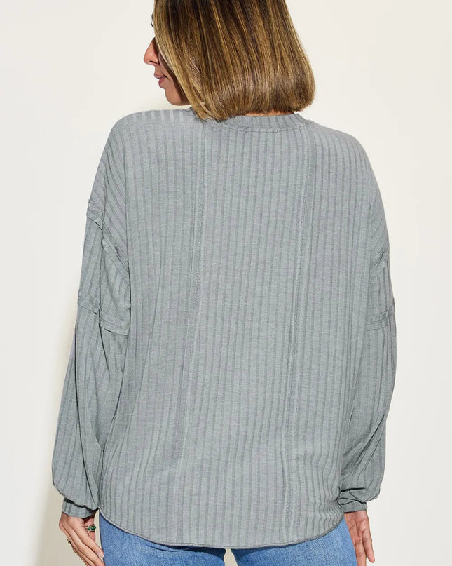 Basic Bae Full Size Ribbed Round Neck Long Sleeve T-Shirt - Sleekdenim.com