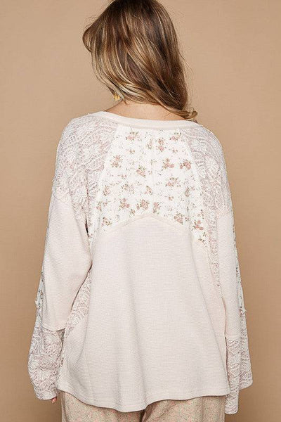 POL Lace Floral Round Neck Knit Top | Sleekdenim.com