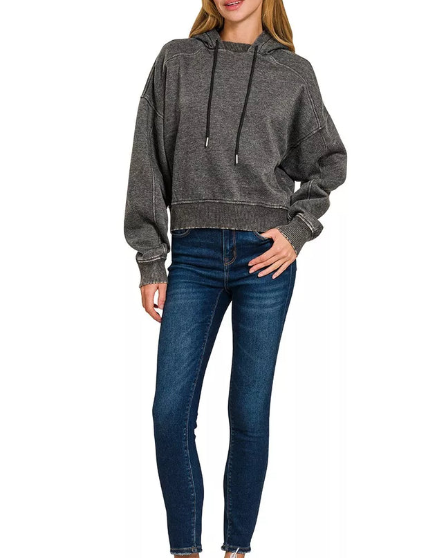 Zenana Acid Wash Fleece Hoodie - Sleekdenim.com