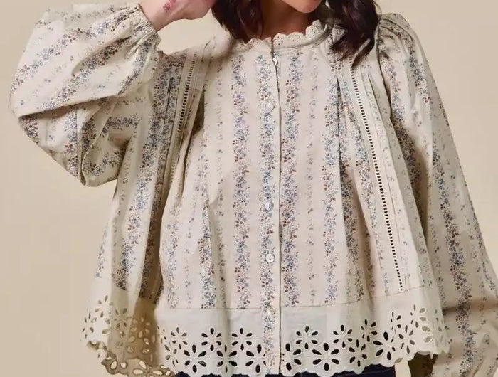 SO ME Floral Print Lace Button Down Shirt SO ME Floral Print Lace Button Down Shirt