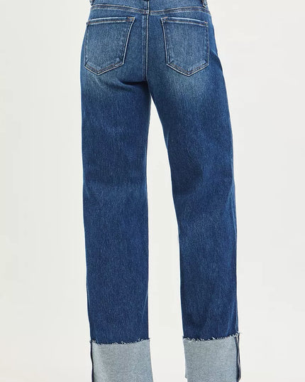 RISEN Mid Rise Wide Straight Jeans With Wide Cuff - Sleekdenim.com