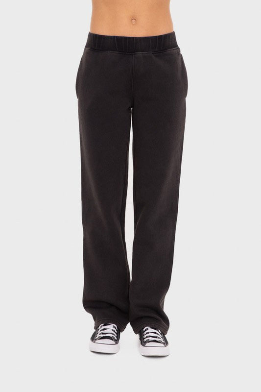 Mono B Elastic Waist Fleece Pants with Pockets - Sleekdenim.com