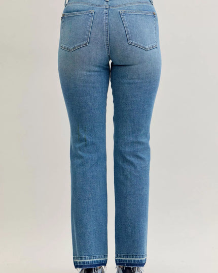 Judy Blue Full Size Mid Rise Slim Bootcut Tummy Control Release Hem Jeans Plus Size - Sleekdenim.com