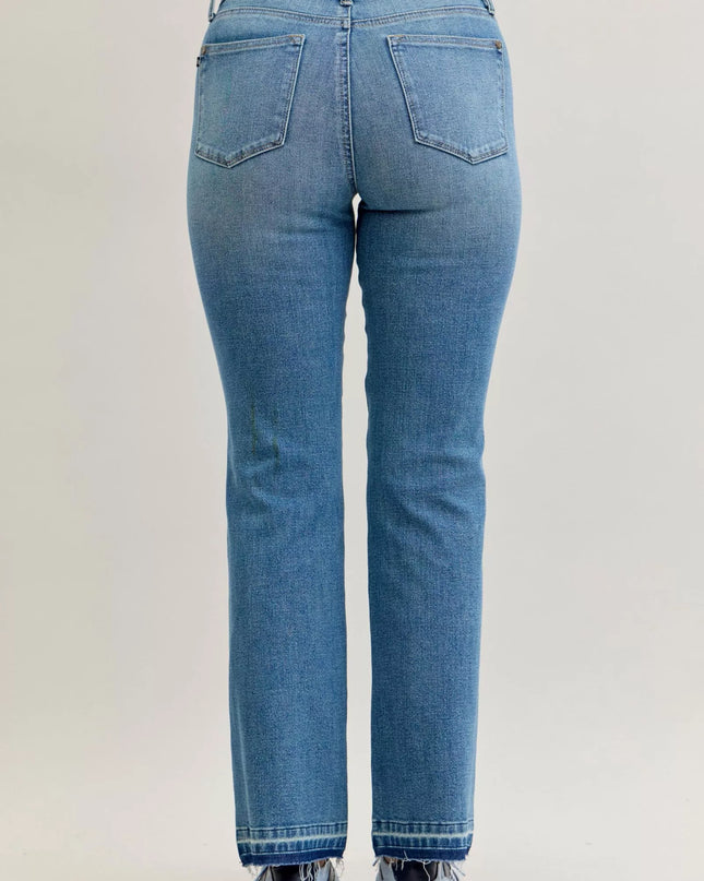 Judy Blue Full Size Mid Rise Slim Bootcut Tummy Control Release Hem Jeans Plus Size - Sleekdenim.com