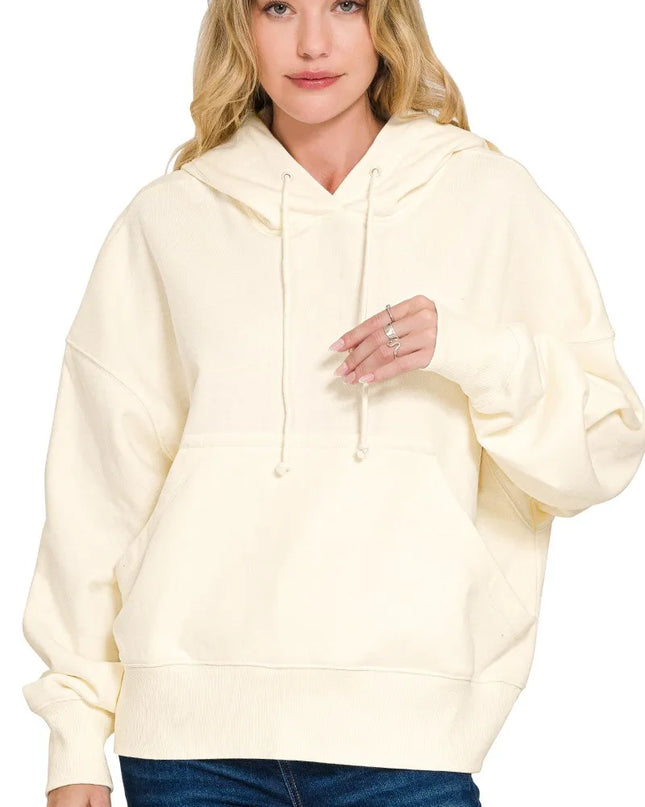 Zenana Oversized Fleece Kangaroo Pocket Hoodie - Sleekdenim.com