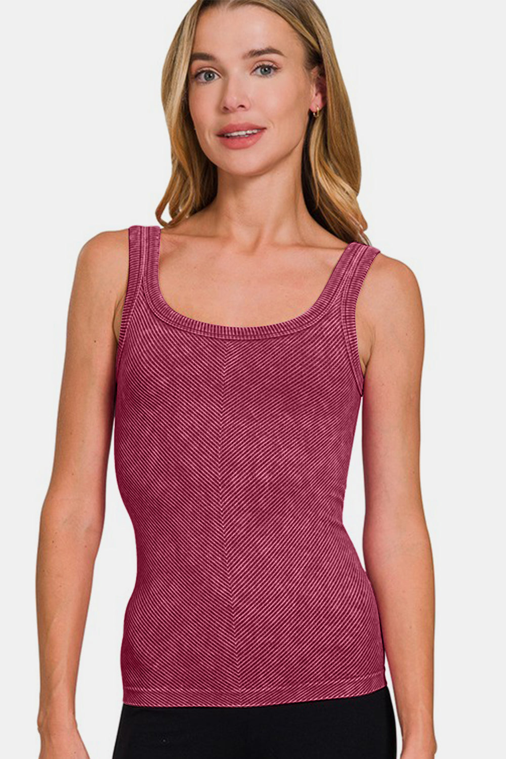 Zenana Ribbed Scoop Neck Tank.