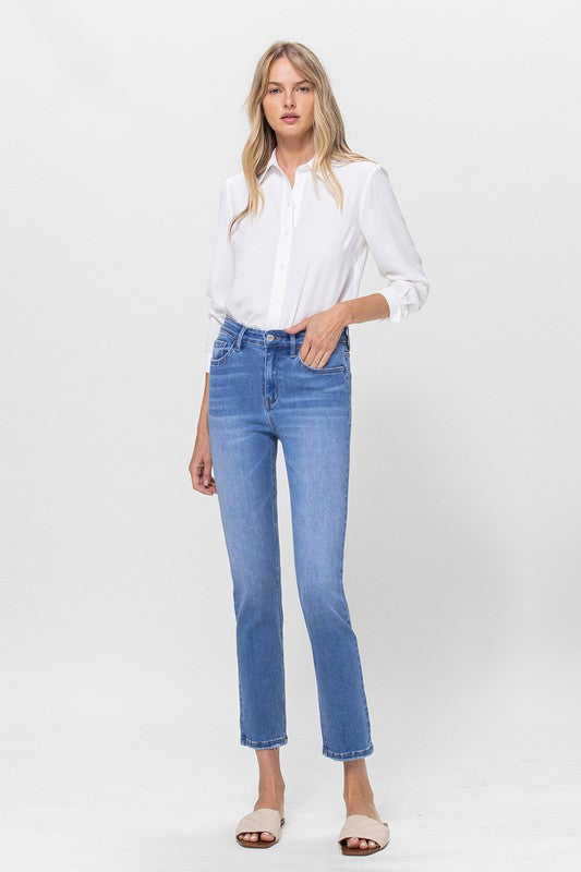 High Rise Stretch Crop Slim Straight | Sleekdenim.com