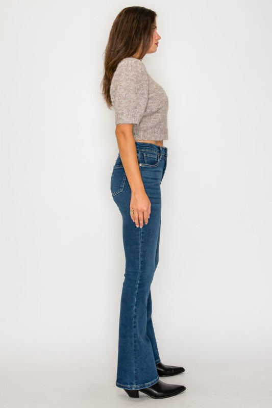 AT20004D - TUMMY CONTROL HIGH RISE BOOTCUT JEANS * - Sleekdenim.com
