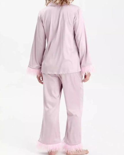 Silky Button Up Top and Pants Lounge Set - Sleekdenim.com