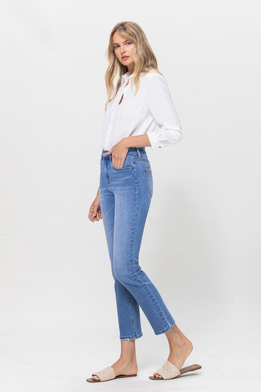 High Rise Stretch Crop Slim Straight | Sleekdenim.com