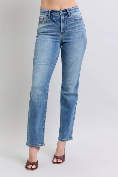 Judy Blue The Aspen High Rise Medium Wash Shearling Cuff Straight Leg Jeans