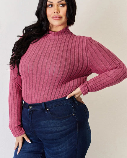 Basic Bae Full Size Ribbed Mock Neck Long Sleeve T-Shirt - Trendsi