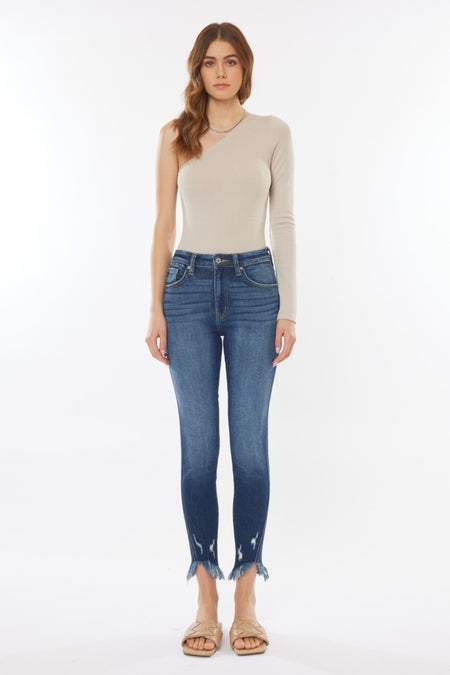 Kancan Raw Hem High Waist Cropped Jeans.