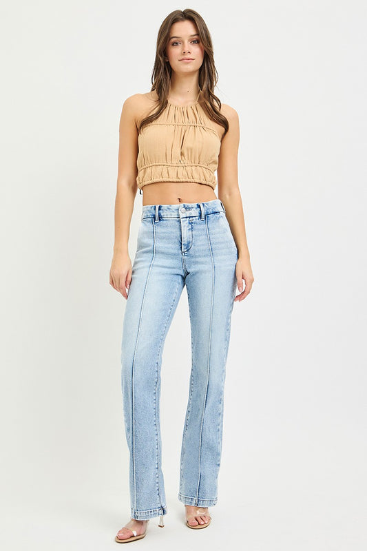 RISEN Tummy Control High Rise Straight Pin Tuck Jeans #PS21700