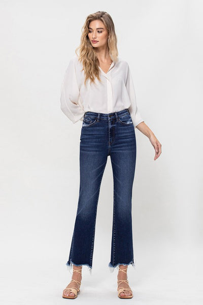 High Rise Distressed Hem Kick Flare Jeans | Sleekdenim.com