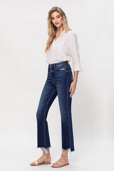 High Rise Distressed Hem Kick Flare Jeans | Sleekdenim.com