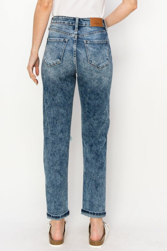 AT1061MMD HIGH RISE STRETCH DISTRESSED MOM JEANS - Sleekdenim.com