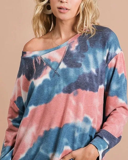 BiBi Tie Dye French Terry Pull Over with Front Stitching Detail - Sleekdenim.com