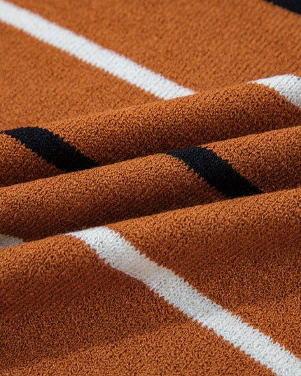 Stripe Ribbed Trim Drop Shoulder Sweater - Sleekdenim.com