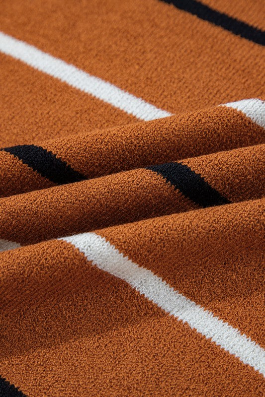 Stripe Ribbed Trim Drop Shoulder Sweater - Sleekdenim.com