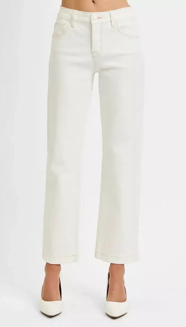 RISEN Tummy Control Mid Rise Ankle Straight Jeans - Sleekdenim.com