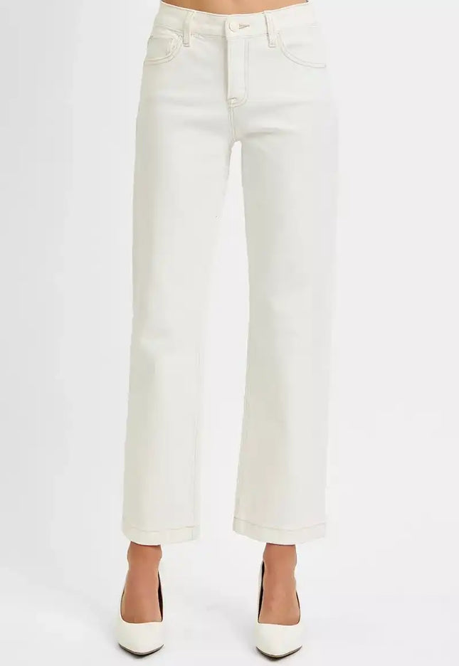 RISEN Tummy Control Mid Rise Ankle Straight Jeans - Sleekdenim.com