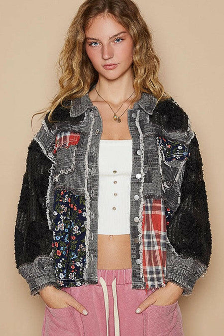 POL Crochet Patchwork Dropped Shoulder Jacket | Sleekdenim.com