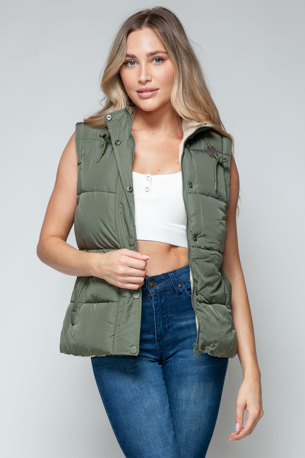 Snobbish Snap and Zip Closure Hooded puffer Vest