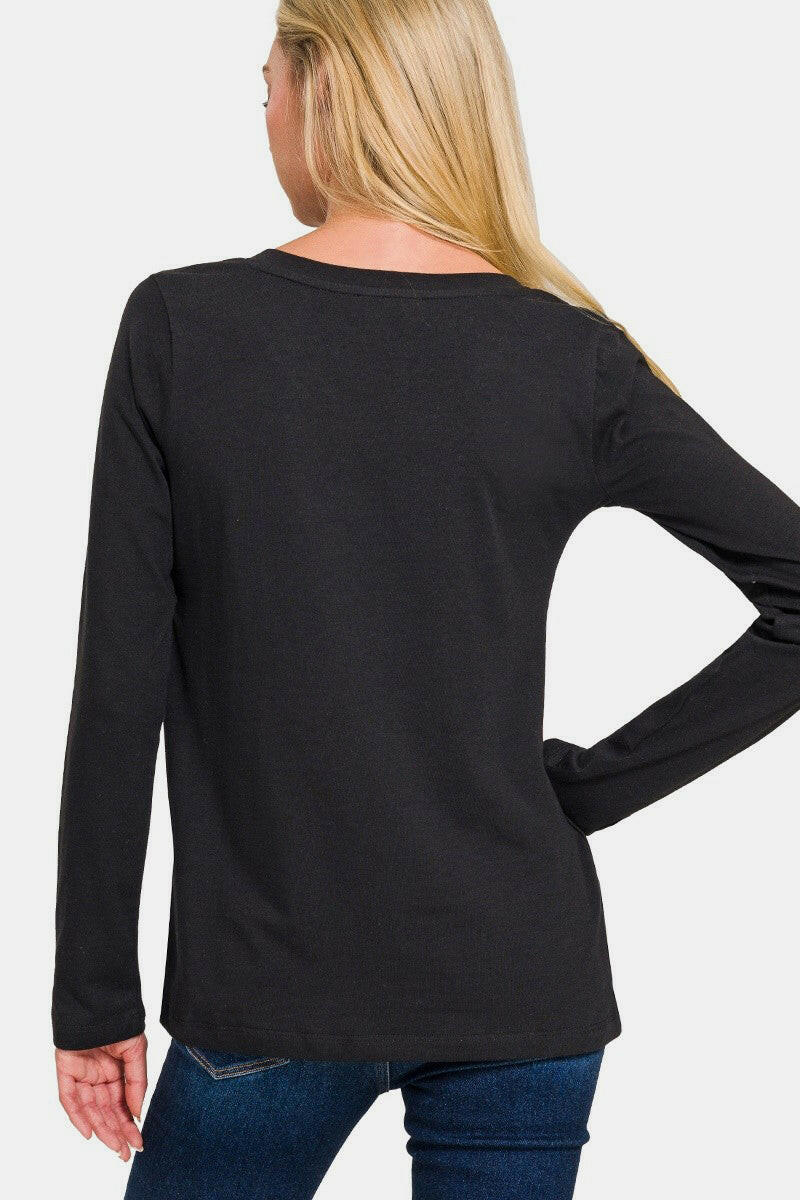 Zenana Full Size V-Neck Long Sleeve T-Shirt | Sleekdenim.com