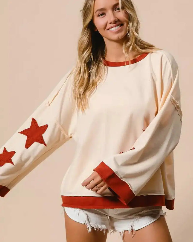 BiBi French Terry Top With Patch Detail Sweatshirt - Sleekdenim.com