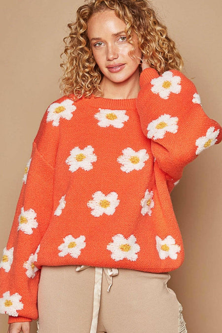 POL Daisy Pattern Drop Shoulder Sweater | Sleekdenim.com