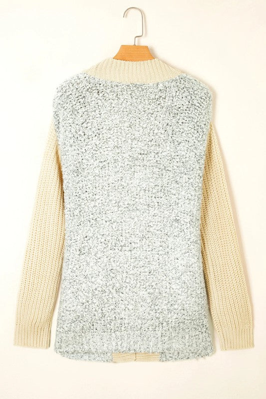 Colorblock Open Front Pocketed Cardigan - Sleekdenim.com