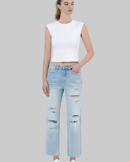 Vervet by Flying Monkey Super High Rise Distressed Crop Straight Jeans