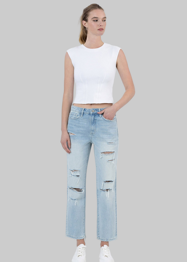 Vervet by Flying Monkey Super High Rise Distressed Crop Straight Jeans