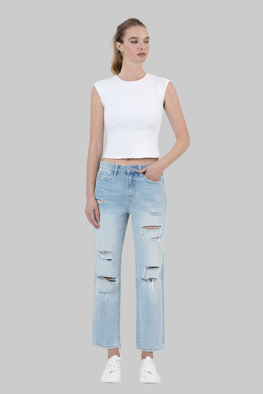 Vervet by Flying Monkey Super High Rise Distressed Crop Straight Jeans