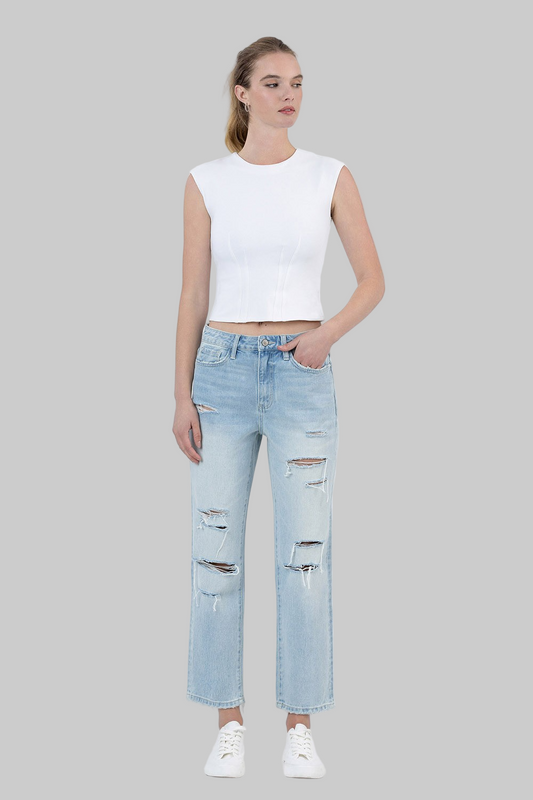 Vervet by Flying Monkey Super High Rise Distressed Crop Straight Jeans