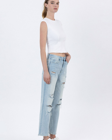 Vervet by Flying Monkey Super High Rise Distressed Crop Straight Jeans