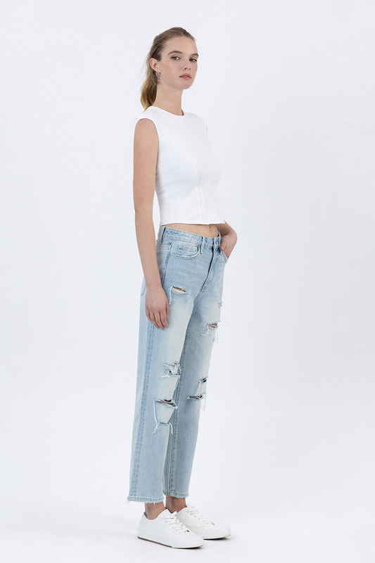Vervet by Flying Monkey Super High Rise Distressed Crop Straight Jeans