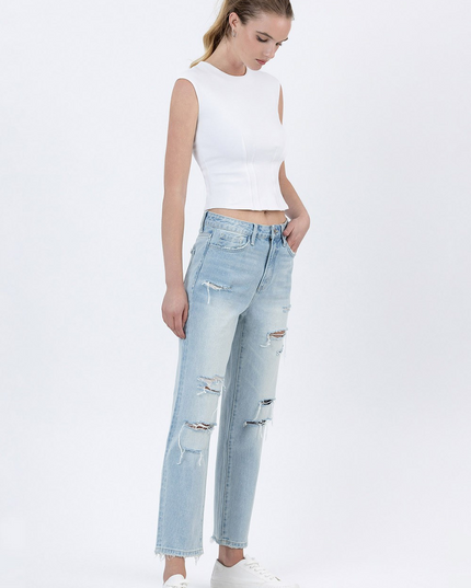 Vervet by Flying Monkey Super High Rise Distressed Crop Straight Jeans
