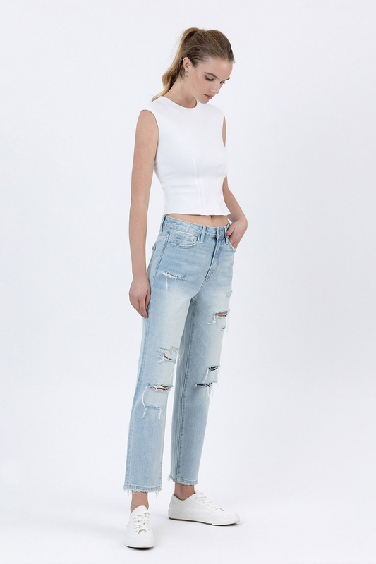 Vervet by Flying Monkey Super High Rise Distressed Crop Straight Jeans