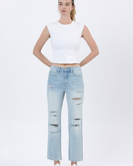Vervet by Flying Monkey Super High Rise Distressed Crop Straight Jeans