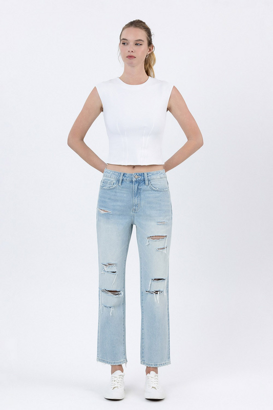 Vervet by Flying Monkey Super High Rise Distressed Crop Straight Jeans